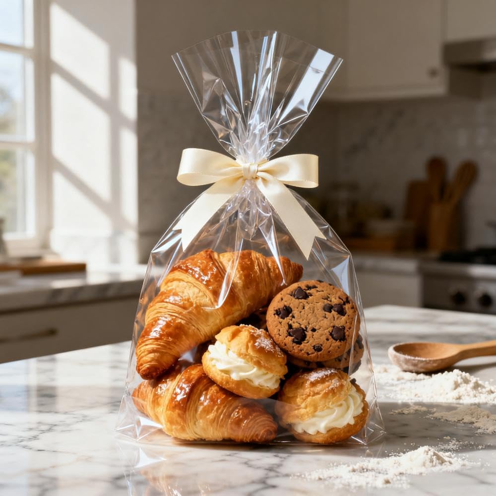 Morepack Large Cello/Cellophane Bags,30x 40 Inches Clear Basket Bags OPP Plastic Cellophane Wrap for Gift Baskets Packaging 20 Pieces (No Bow or Ribbon Included)