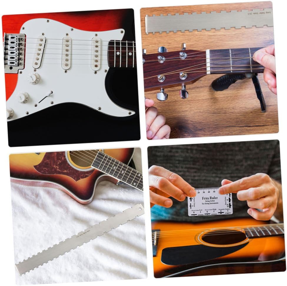 BESPORTBLE 2Sets Electric Guitar String Action Gauge Notched Straight Edge Ruler for Precise Fretboard Measurements Durable Design for Guitar Technicians