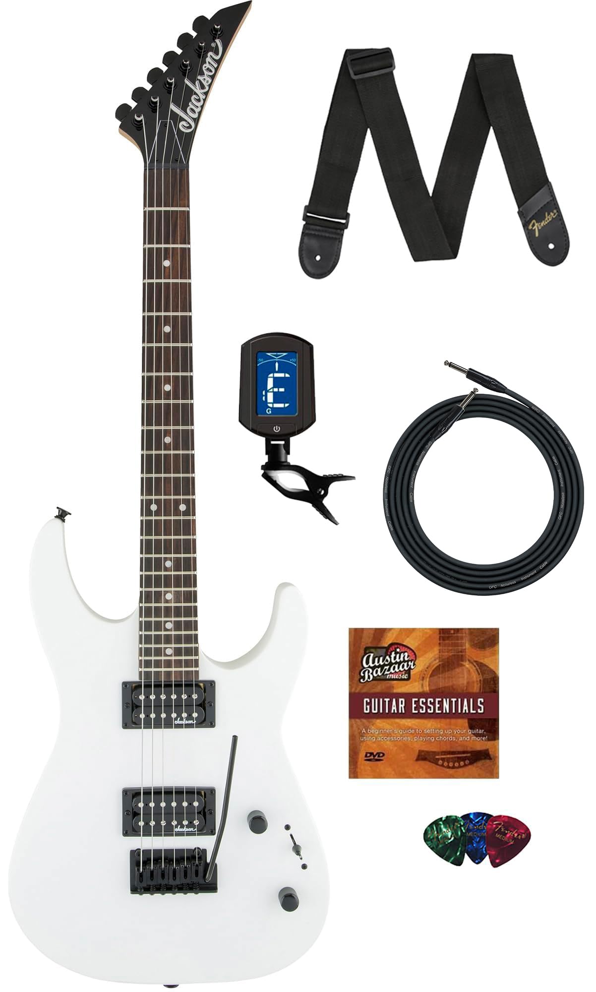 Jackson JS Series Dinky JS11 Electric Guitar - Metallic Red Bundle with Cable, Tuner, Strap, Picks, and Austin Bazaar Instructional DVD