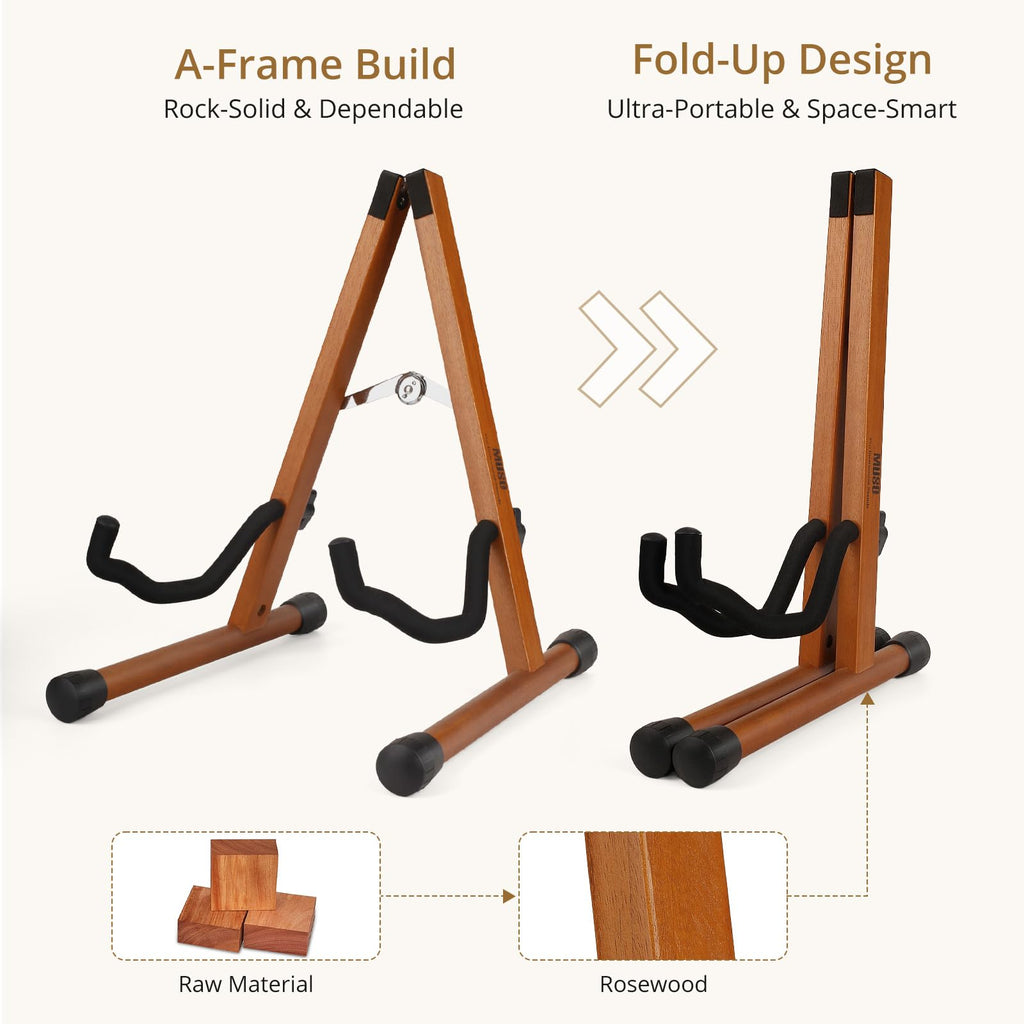 MUSO Cello Stand with Bow Holder,A-Frame Floor Stand with Padded Foam, Handcrafted Cello Rack Fits 1/2, 3/4, 7/8, 4/4 Full-Size and Guitar, Instrument Holder for Home and Studio Display