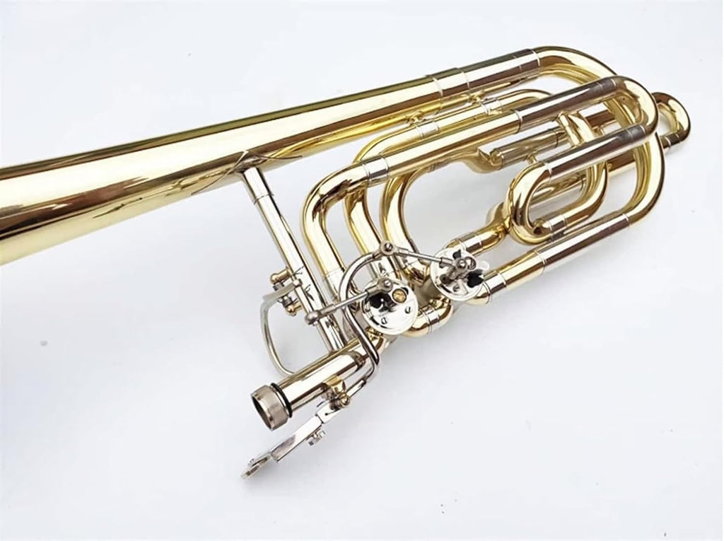 B Flat Brass Trombone, with Case, Gold Finished, Professional B Flat Bass Trombone Instrument