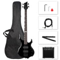 Ktaxon Electric Bass Guitar Full Size Flame Design Bass Set with 20 Watt Amplifier, Portable Bass Bag, Superior Amp Wire, Adjustable Guitar Strap, Plectrum, Wrench Tool(Matte Black)
