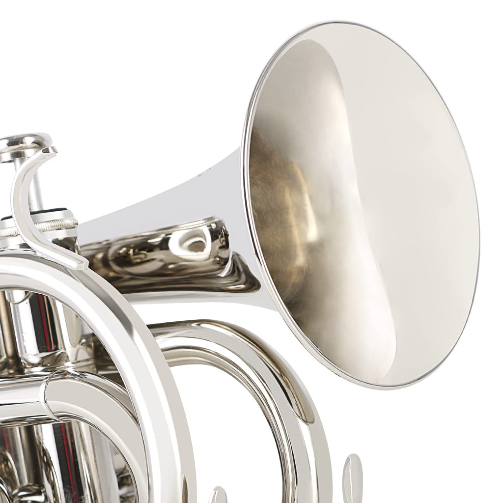 EastRock Pocket Trumpet Brass Bb Nickel Plated Trumpet with 7 C Mouthpiece, Hard Case, Strap, White Gloves, Cleaning Kit for Students and Beginners