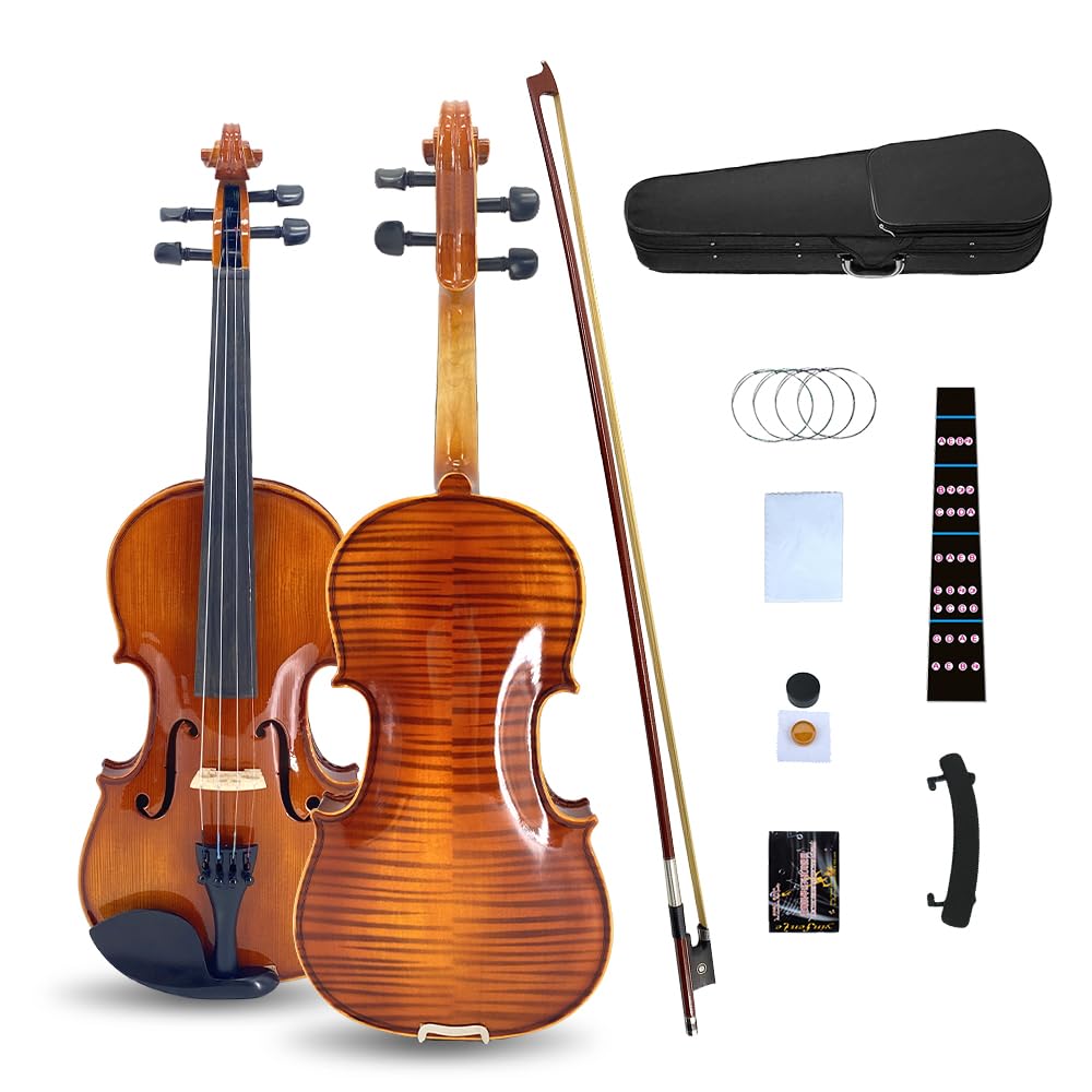 1/2 Violin Set for Beginners Violin Fiddle Set for Beginners with Shoulder Rest Bow Bridge Hard Case and Extra 4strings