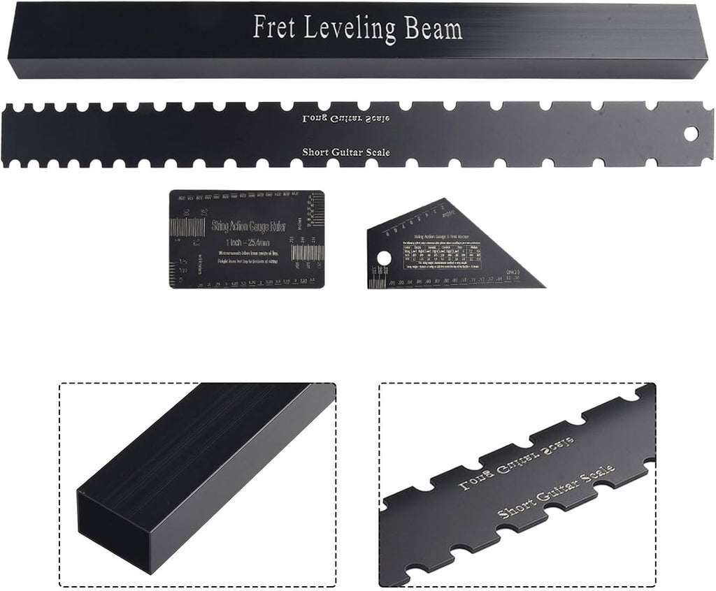 4 Pieces Luthier Tools Guitar Neck Notched Straight Edge String Action Gauge Ruler Fret Rocker for Guitar and Bass Setup Tool Set Stainless Steel
