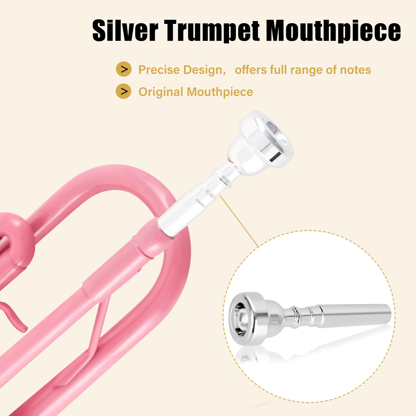 ROWELL Bb Standard Trumpet Professional Brass Trumpets for Beginner Standard Student Trumpet Set with Hard Case,7C Mouthpiece,Gloves(Pink)