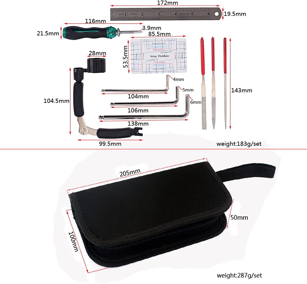 Alnicov Eletric Guitar Repair Maintenance Tool Kits，Includes String Organizer String Action Ruler Gauge Measuring Tool Hex Wrench Set File for，Guitar Ukulele Bass Mandolin Banjo