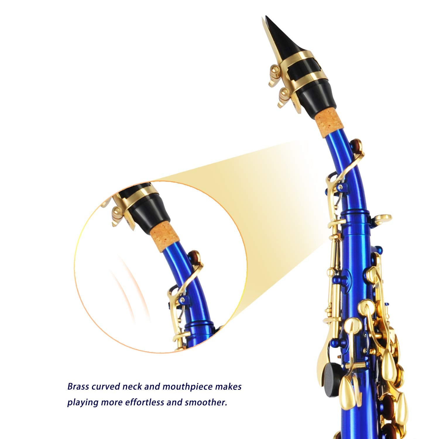 EASTROCK Soprano Saxophone Curved Bb Flat Black Sax Instruments for Beginners Intermediate Players with Carrying Case,Mouthpiece,Pads,Reed,Cleaning kit,neck Strap,White Gloves