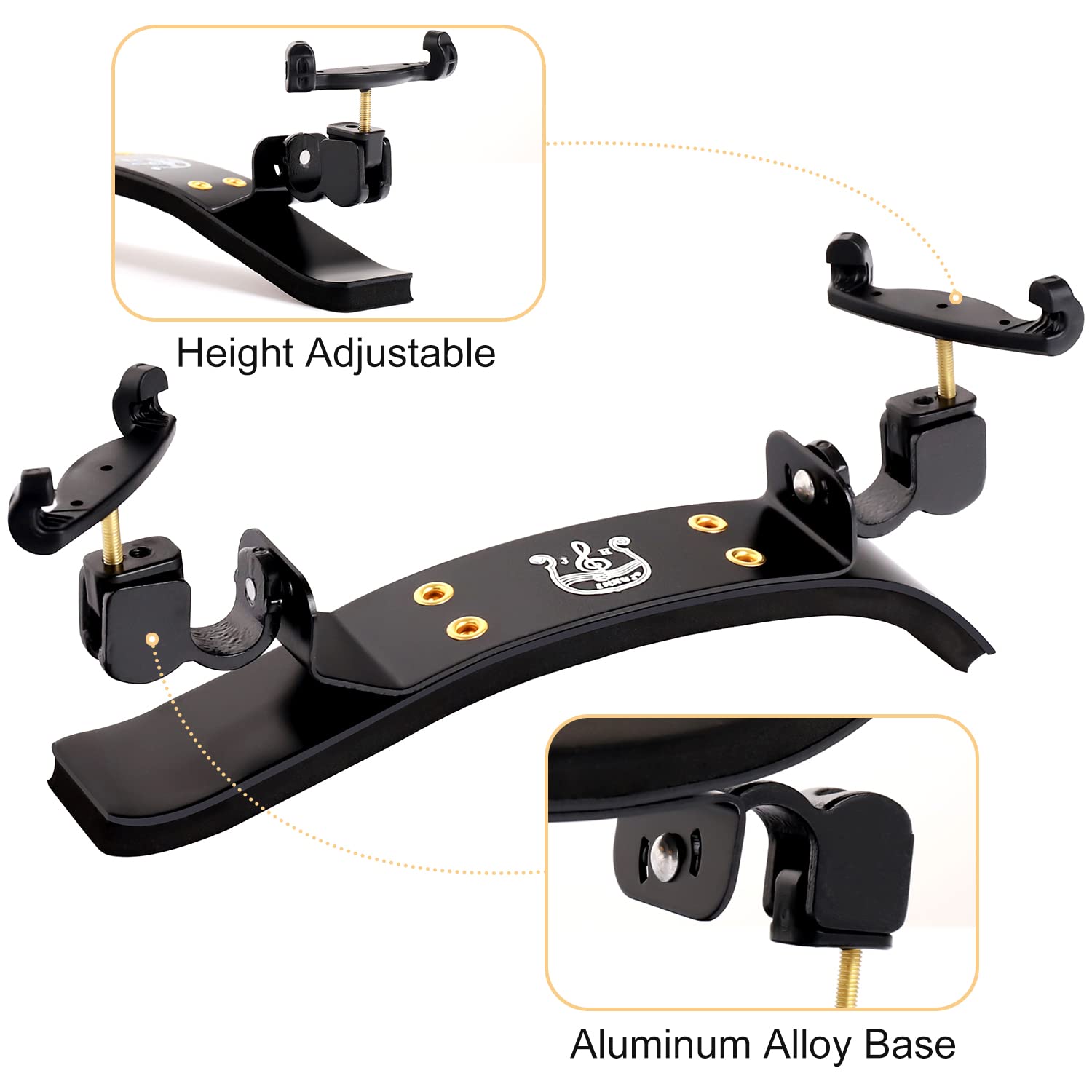 SUEWIO Violin Shoulder Rest for 4/4 Size, Premium Aluminum Alloy Violin Shoulder Rest with Thicken Comfortable Foam Pad & Height Adjustable Feet