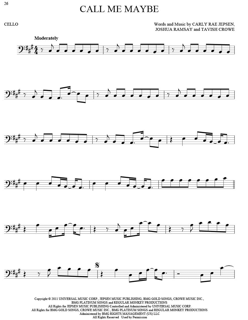 101 Hit Songs for Cello – Sheet Music Songbook | Solo Instrumental Folio for All Levels | Includes All of Me, Clocks, Shake It Off, Uptown Funk, Rolling in the Deep and More