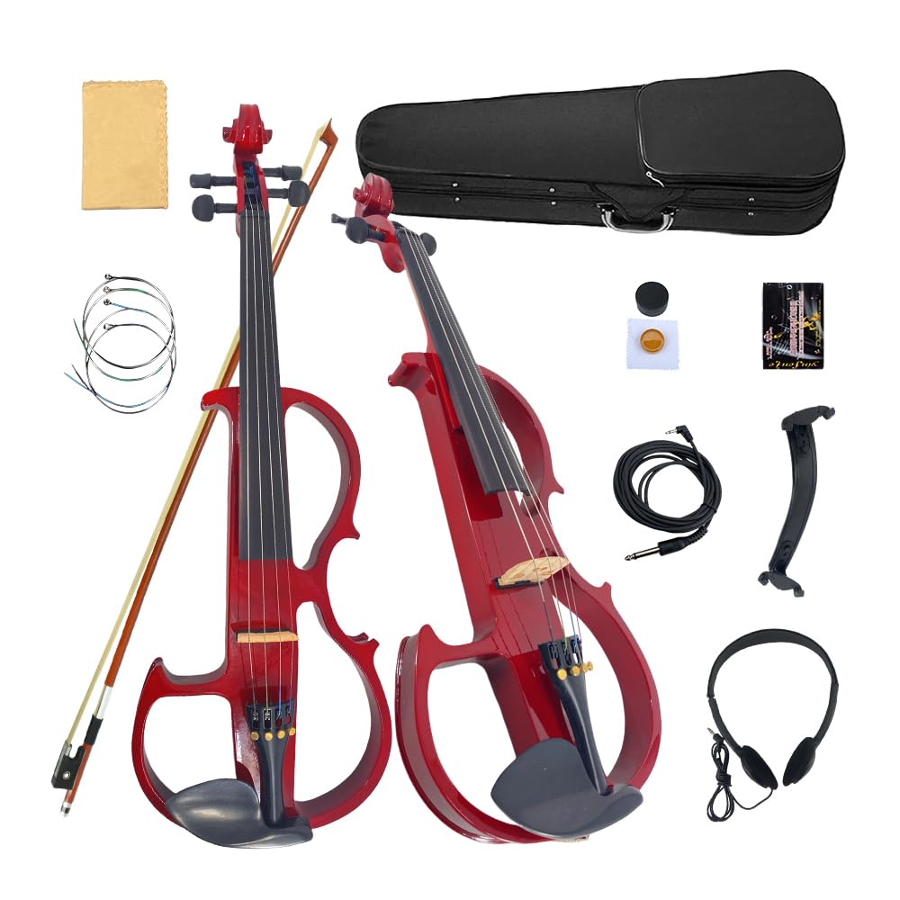 4 String Electric Viola Full 4/4 Size, Silent Practice Viola, Solid Wood Metallic Electric Violas with Ebony Fittings, Beginner Kit for Adults Teens (black)
