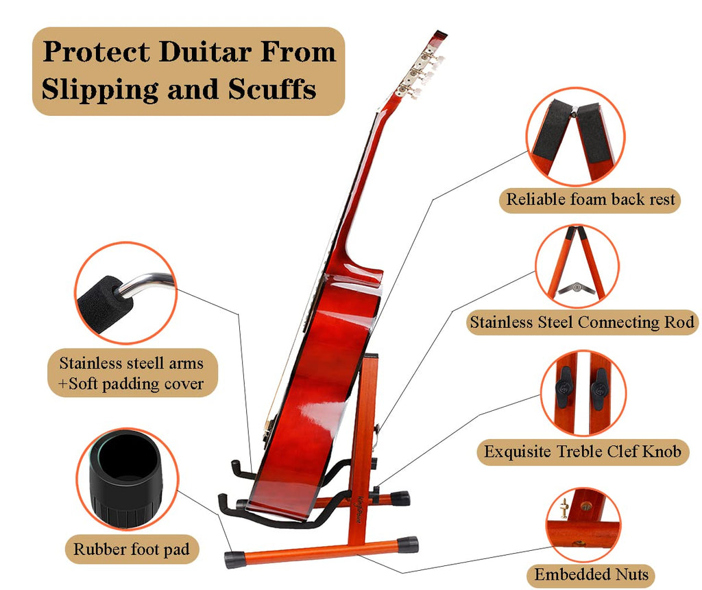 KingPoint Guitar Stand, Guitar Floor Stand, Acoustic Electric Wooden A Frame Folding Guitar Holder Adjustable for Bass, Cello, Mandolin, Banjo, Ukulele (Acacia)