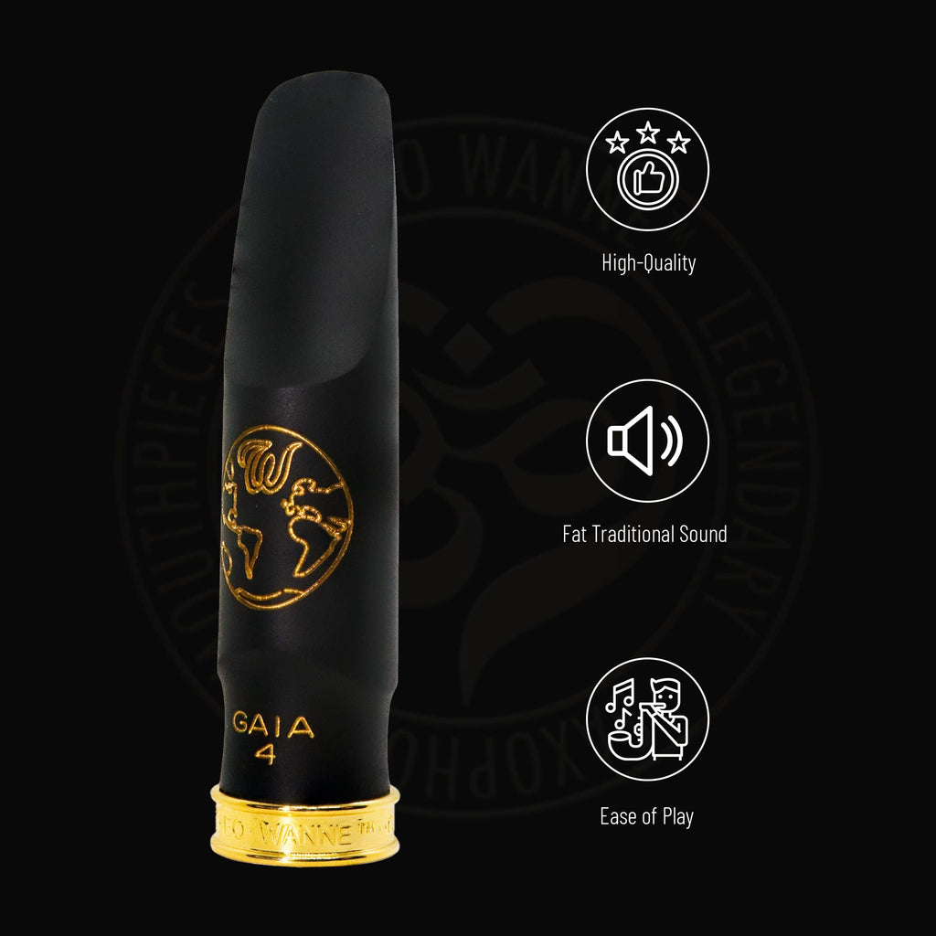 Theo Wanne Vintage Gaia 4 Tenor Saxophone Mouthpiece - Roll-Over Shark Gill Baffle - Huge, Warm and Free Sound – Large Stadium Chamber - Includes Reed Replacer Cap