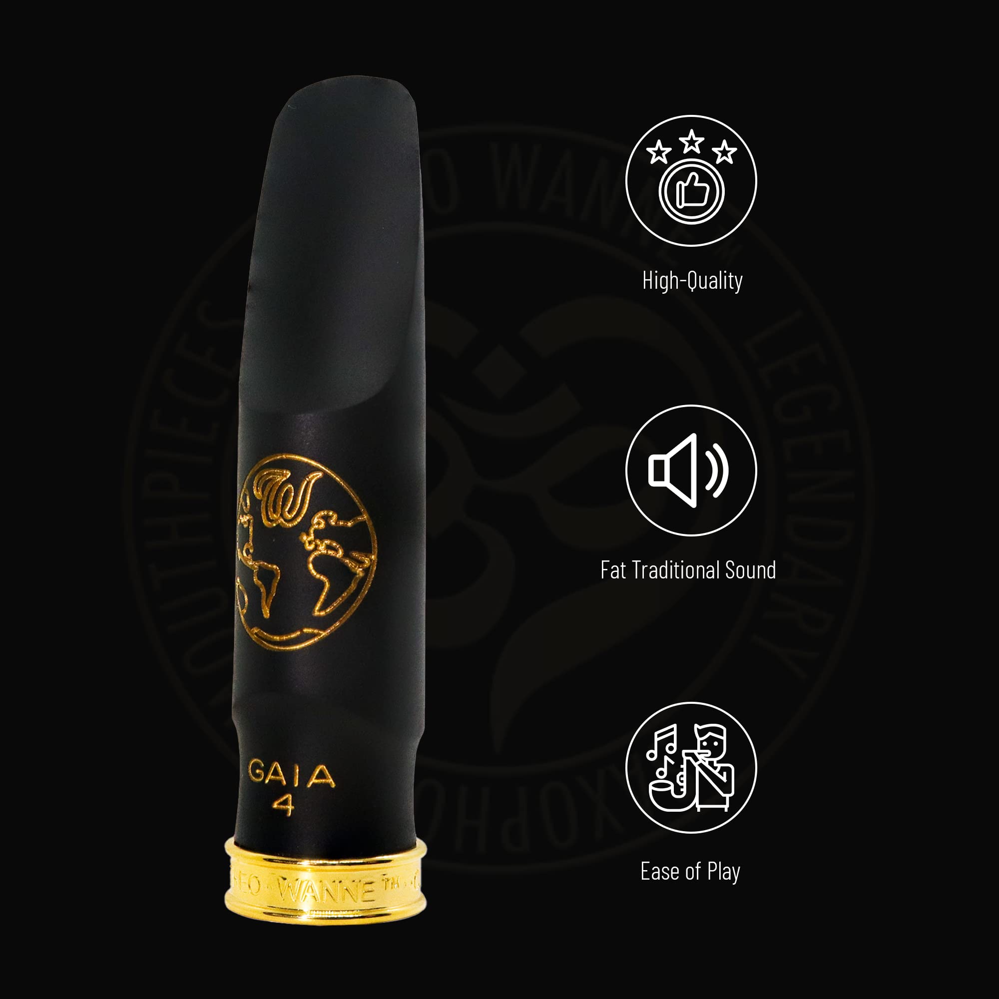 Theo Wanne Vintage Gaia 4 Tenor Saxophone Mouthpiece - Roll-Over Shark Gill Baffle - Huge, Warm and Free Sound – Large Stadium Chamber - Includes Reed Replacer Cap