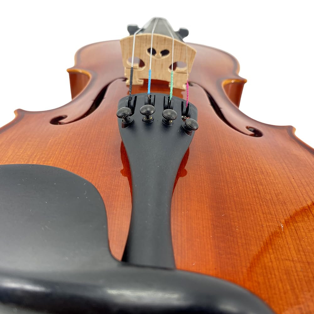 4/4 Violin for Beginners & Adults, Full Size Solid Wood Acoustic Violin with Flamed Back, Case, Bow,Shoulder Rest & Accessories Glossy Finish