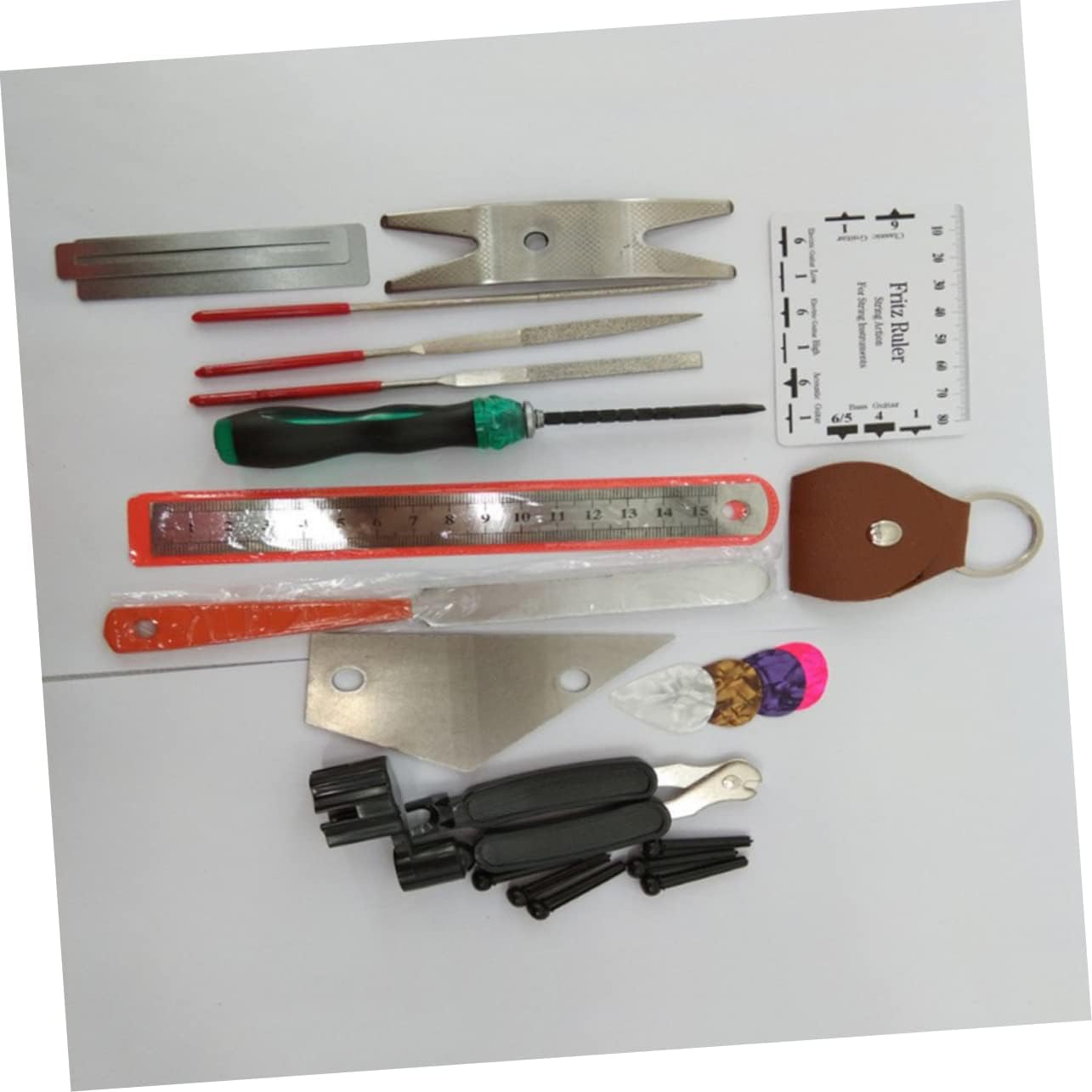 Wakauto Professional Guitar Repair Tool Set String Cutter Nut Files Fret End Beveling File Action Ruler Guard for Guitars