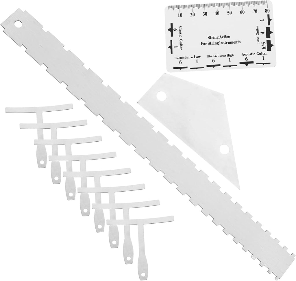 LIFKOME 12pcs Guitar Luthier Tool Kit with Electric Guitar Action Gauge Radius Ruler String Action Ruler Straight Edge Fret Rocker for Bass Setup and Repair