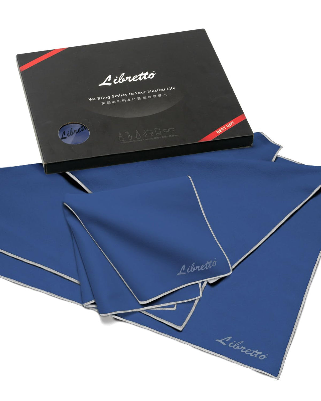 Libretto Microfiber Polish Cloth, 3 Useful Sizes in 1 Pack, Violin and Cello Cleaning & Polishing Products, Blue, Lint-Free, Super Soft, Gift, for Piano, Guitar, Ukulele, Trumpet, Saxophone, Laptop