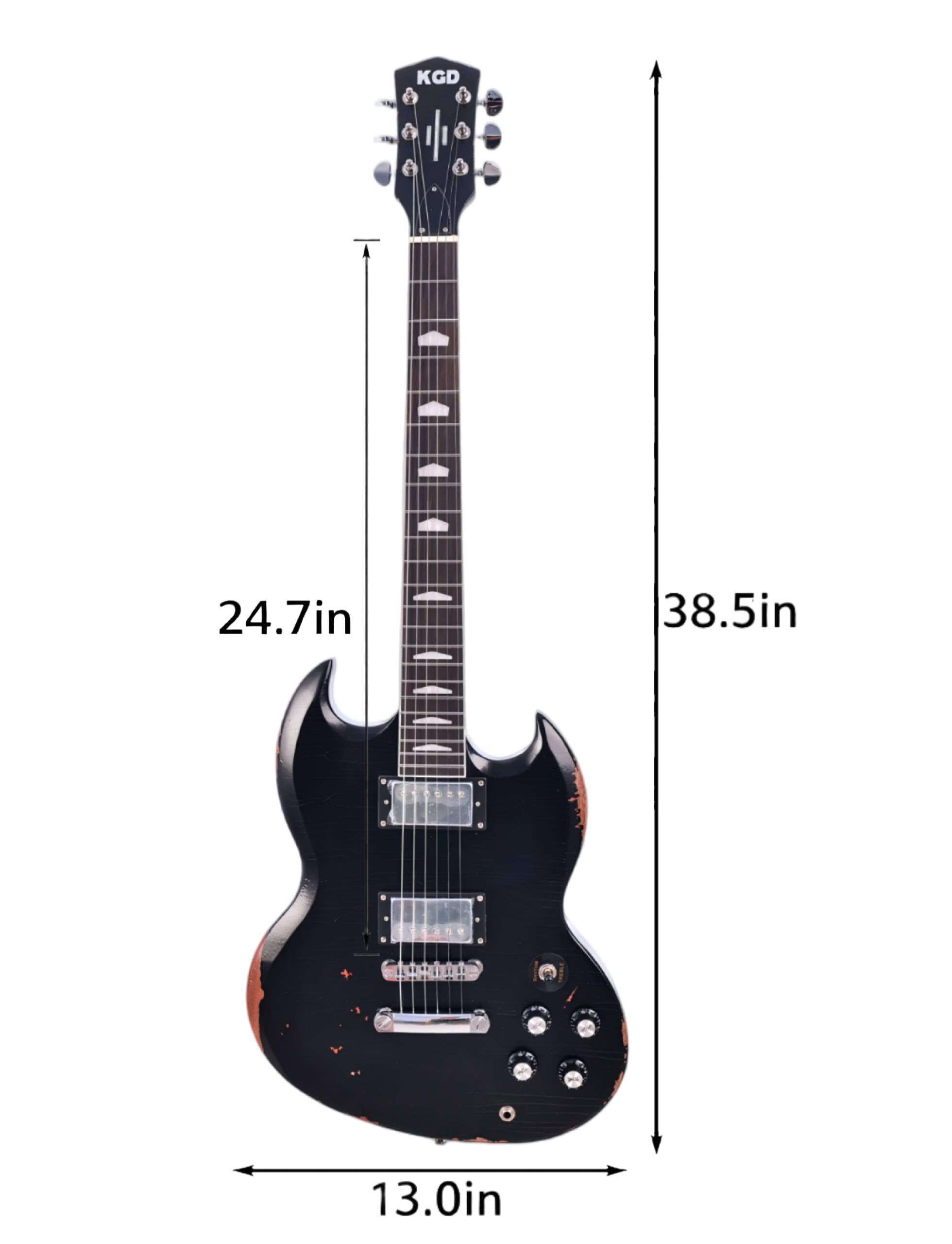 KGD Relic Electric Guitar,Solid Body Electric Guitar With Mahogany Body and Neck,Rosewood Fingerboard,Bone Nut,SG style 6-String Guitar,Professional/Electric Guitars for Adults