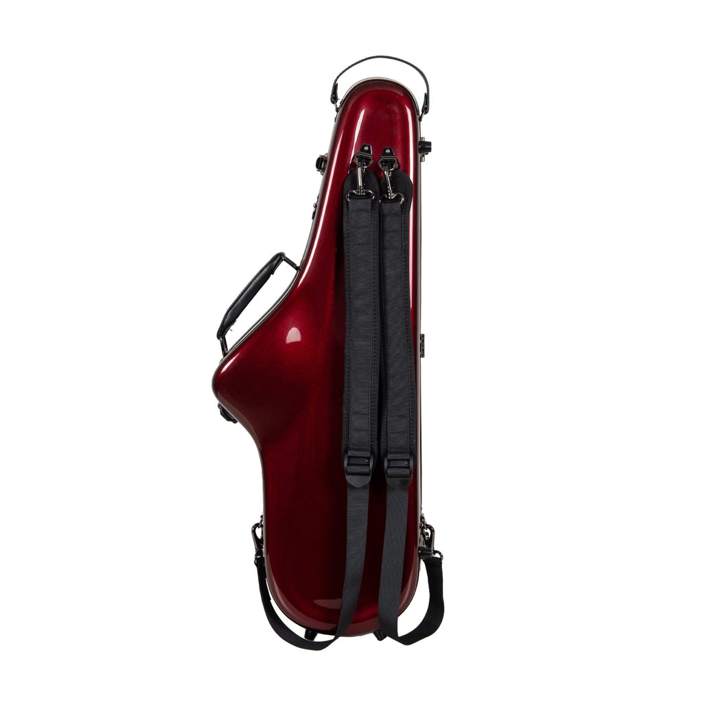 Crossrock Pro-Grade Straight Soprano Saxophone Case | Crimson Red Gloss, TSA Lock, Elite Protection, Detachable Backpack Straps, Accessory Pocket for Professional Musicians