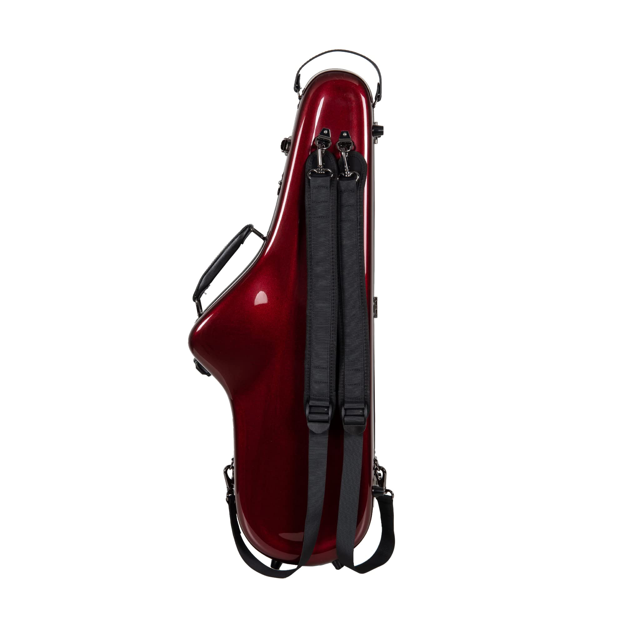 Crossrock Pro-Grade Straight Soprano Saxophone Case | Crimson Red Gloss, TSA Lock, Elite Protection, Detachable Backpack Straps, Accessory Pocket for Professional Musicians