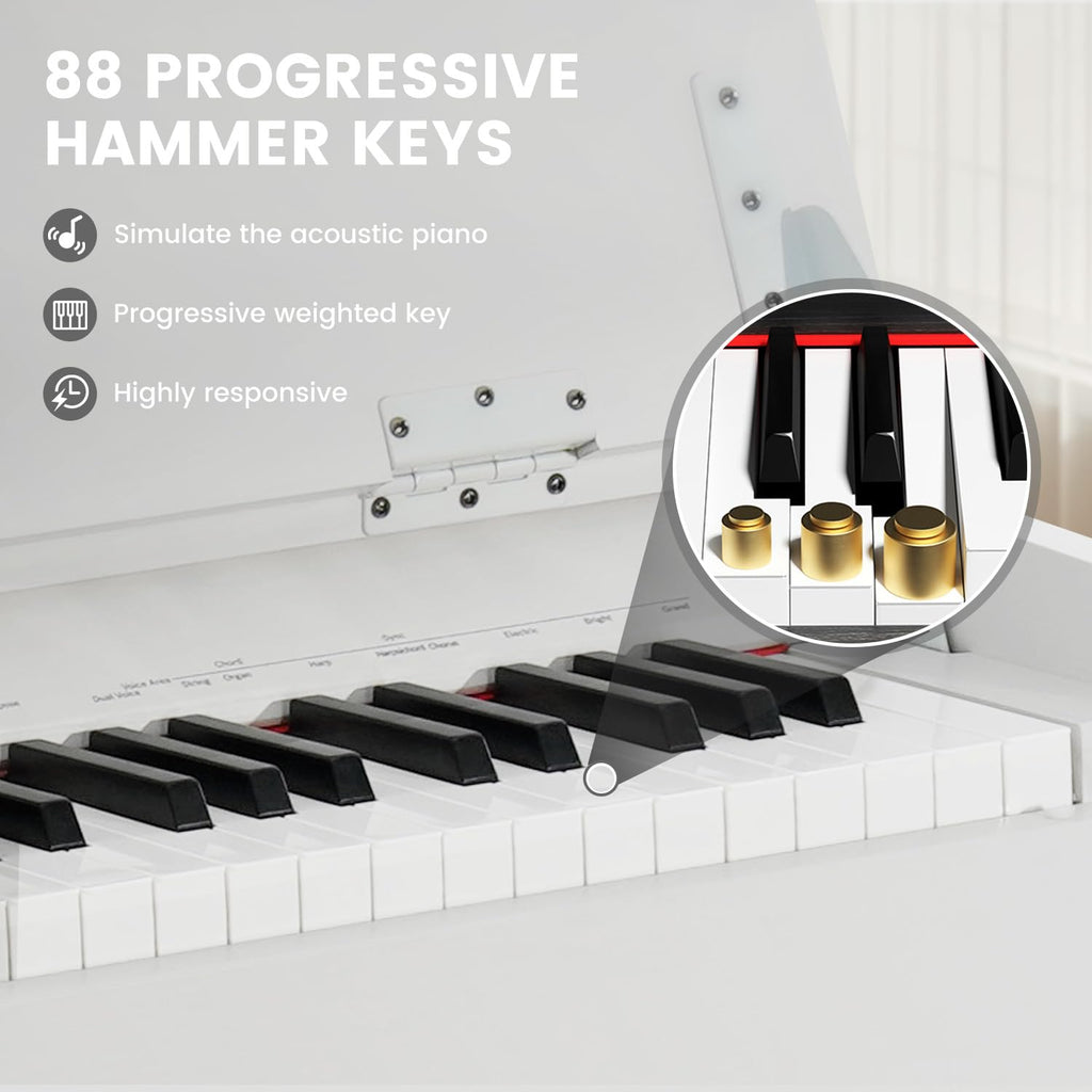 88-Key Weighted Piano Keyboard, Hammer Action Digital Piano with Speakers, Wooden Electric Piano with bench, Triple Pedal, Headphone, cover, Supports MIDI Connecting (Brown)