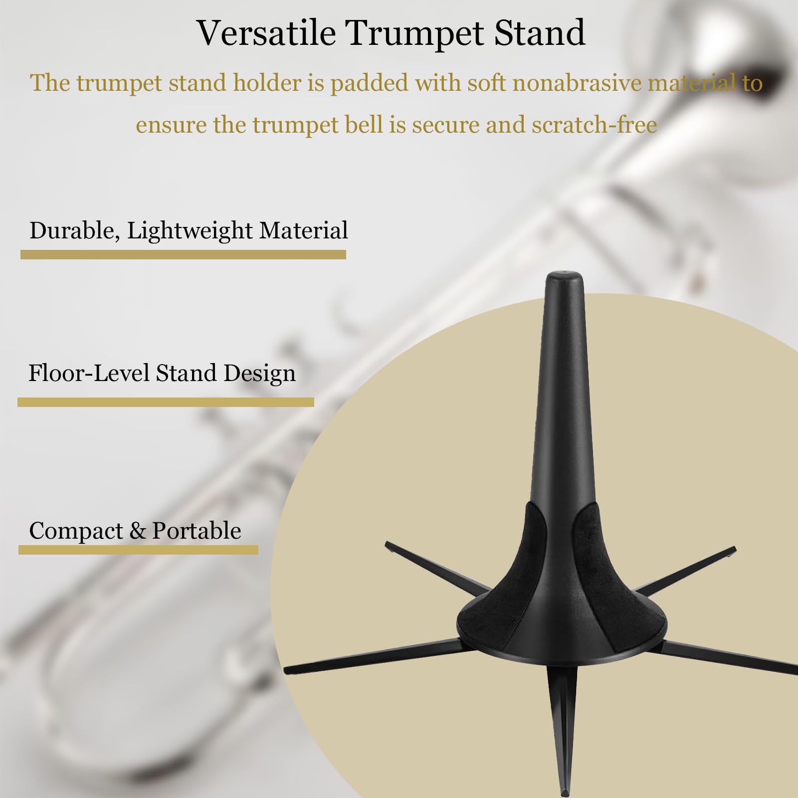 MOONBACK Trumpet Stand, Portable Trumpet Stand Holder 5 Legs Stand Foldable Detachable Stable Metal Legs for trumpet, Trumpet Insturment Stand Accessories Black