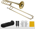 Trumpets Beginner Upgraded Intermediate Bb Flat Tenor Slide Trombone with F Trigger Including Mouthpiece Carry Case Gloves Cleaning Cloth Trumpet Set