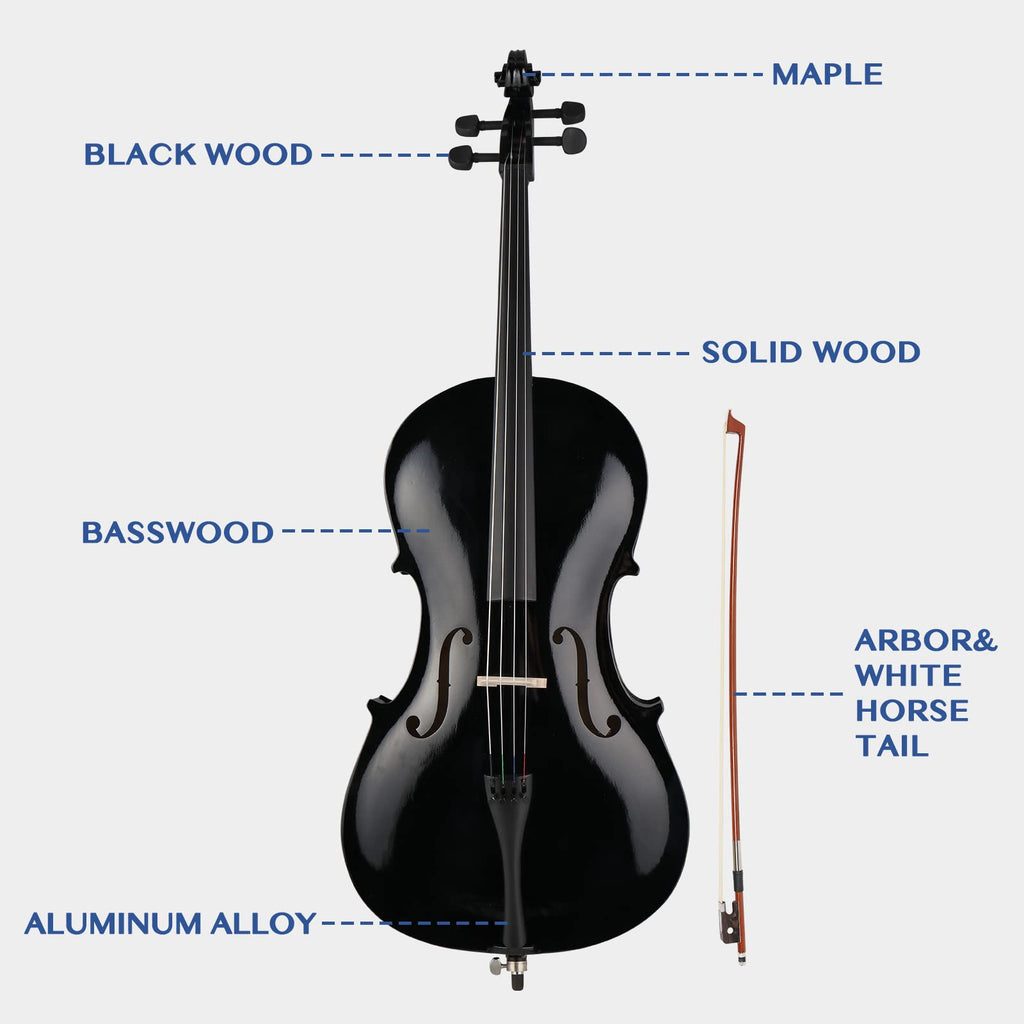 Ktaxon Full-Size Cello, Beginner Cello 4/4, Acoustic Cello Set with Portable Bag, Bow, Rosin, Bridge, Adults & Kids String Musical Instruments(White)