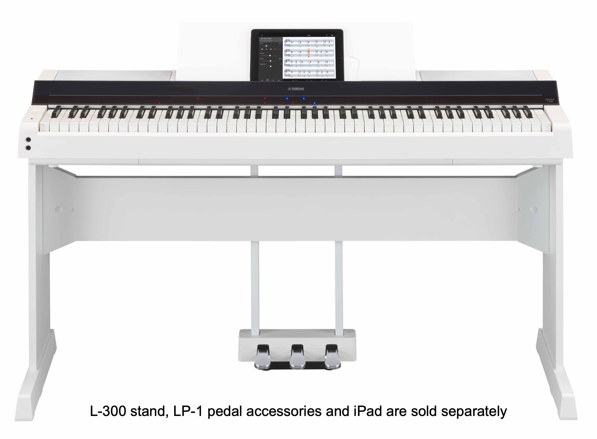 Yamaha PS500 88-key Smart Digital Piano w/Stream Lights Technology, PA500C Power Adapter and FC4A Sustain Pedal, White