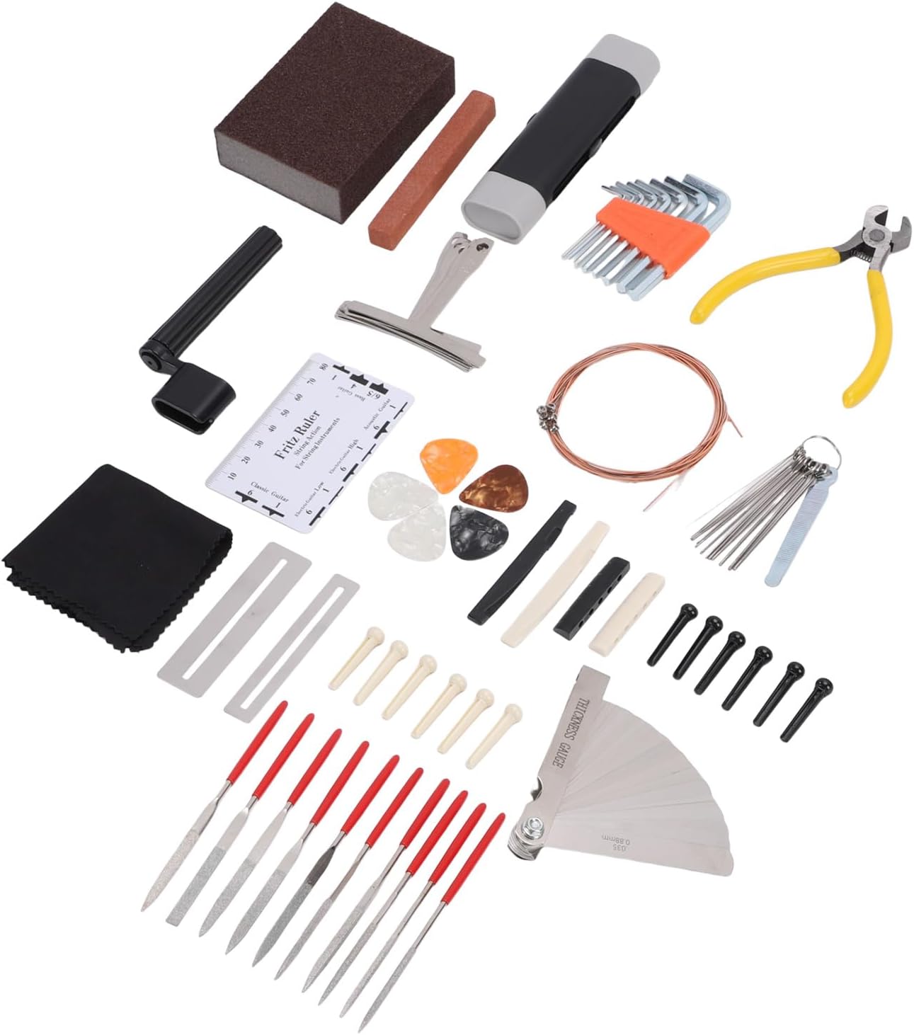 72Pcs Guitar Repair Tool Kit Maintenance Set with Strings & Tools | Complete guitar setup and maintenance kit with repair tools, strings, picks and storage case for players and technicians