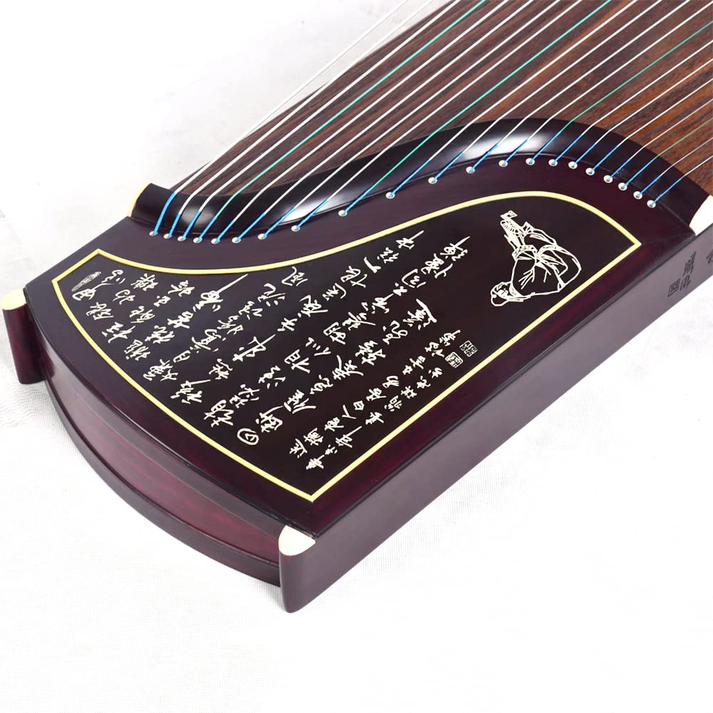 Professional Rosewood Guzheng, 163Cm for Adults, Suitable for Adults/Children/Beginners (Rich Peony/Ancient Rhyme Calligraphy),A