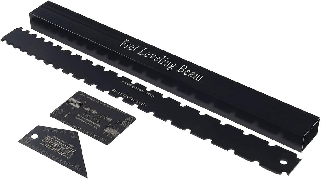 Guitar Luthier Tools Set 4 Piece Stainless Steel Fret Leveling Beam Neck Notched Straight Edge String Action Ruler Fret Rocker Black Precision Guitar Maintenance Repair Kit