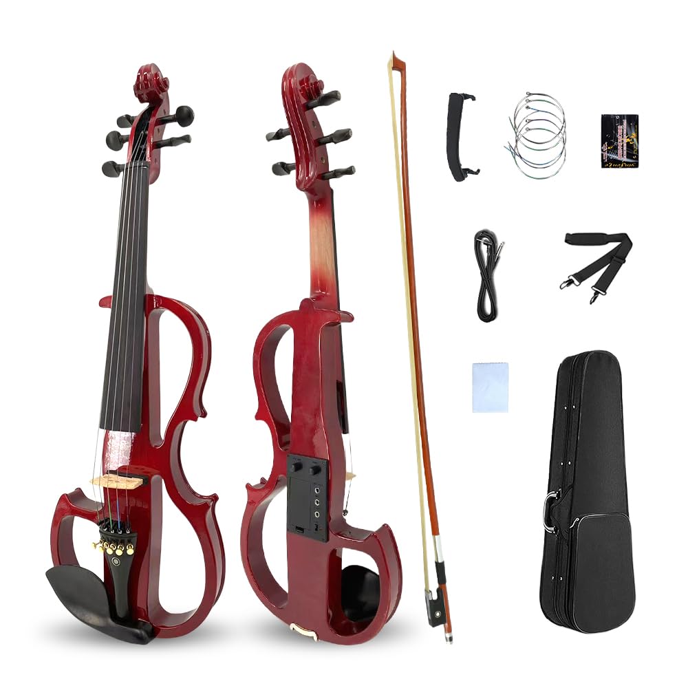 Vetimobato Electric Violin 4/4 Full Size Solid Wood Silent Violin Set for Adults Beginner Practice Electric Fiddle with Ebony Fittings Hard Case & Bow(4 String White)
