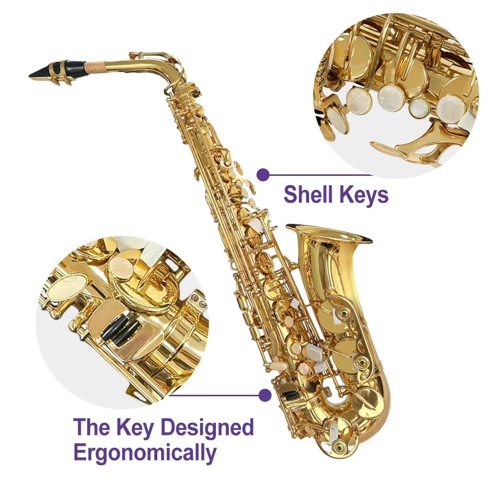 Alto Saxophone E Flat for Adults Student Sax Eb Alto Full Kit With Carrying Sax Case Mouthpiece Straps Reeds Saxophone Beginner Kit