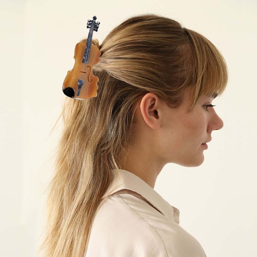Decorative Violin Hair Clip,Novelty Acetate Claw Clips,Music Instrument Hair Clips for Women(Tortoiseshell Brown)