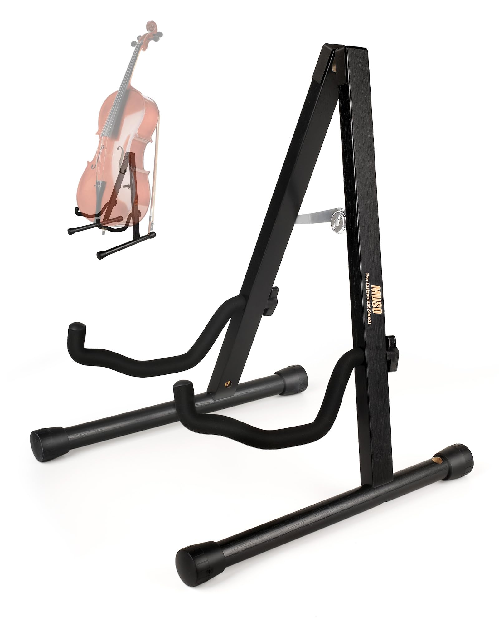 MUSO Cello Stand with Bow Holder,A-Frame Floor Stand with Padded Foam, Handcrafted Cello Rack Fits 1/2, 3/4, 7/8, 4/4 Full-Size and Guitar, Instrument Holder for Home and Studio Display