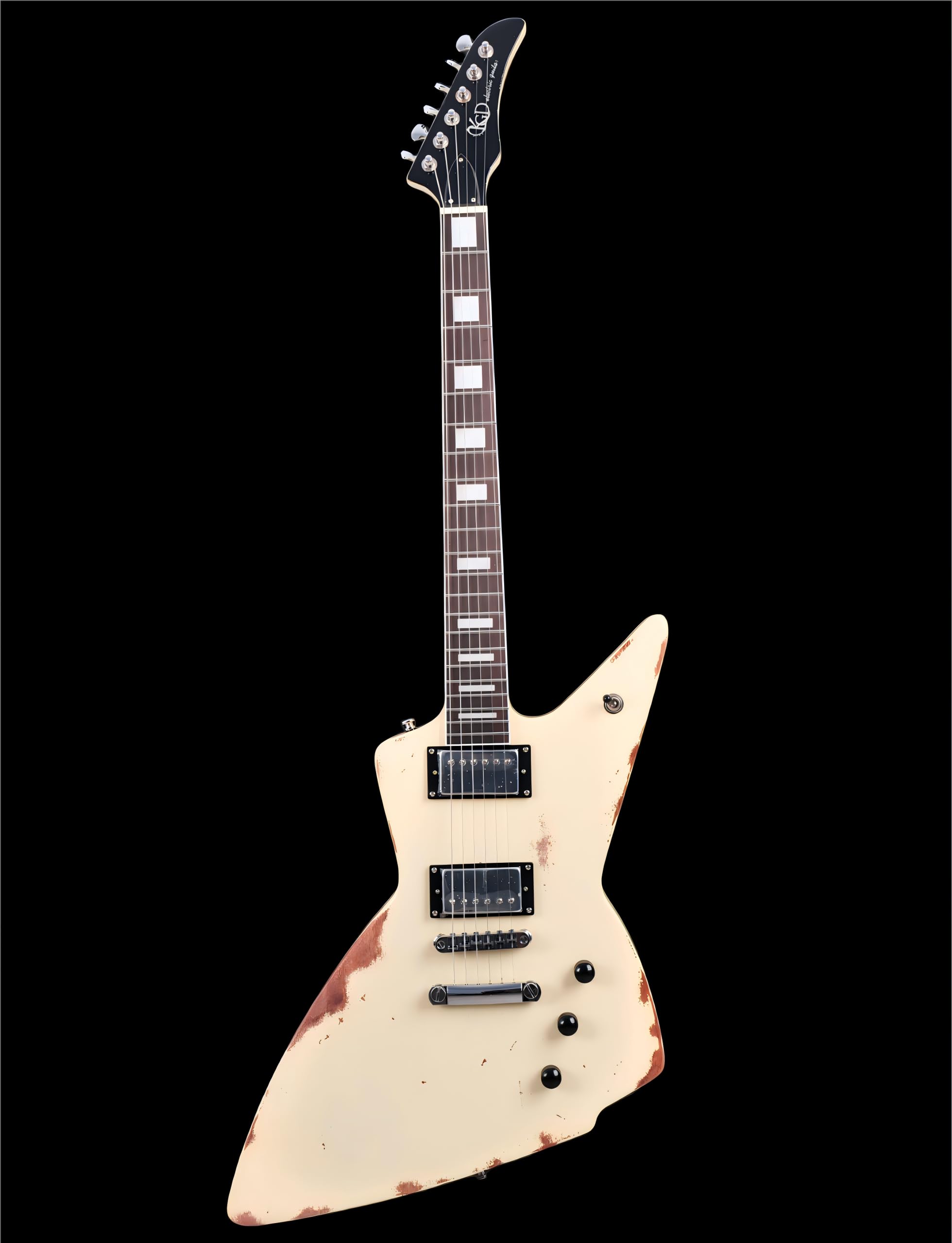 KGD Relic Electric Guitar-6-String Heavy Metal Guitar with Bone Nut, Professional Electric Guitar for Adults(Black&White)