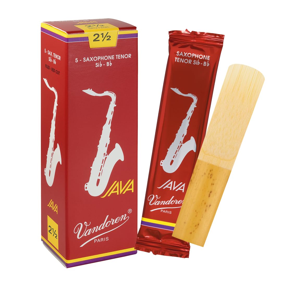 Vandoren SR2725R Tenor Sax JAVA Red Reeds Strength 2.5; Box of 5
