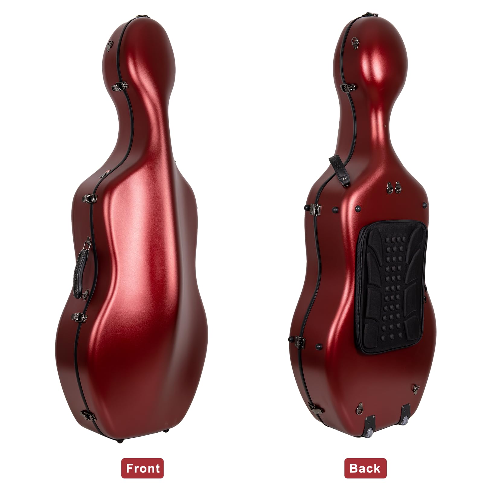 Crossrock Poly Carbon Cello Case for 4/4 Full Size | Red Matte Finish, Black Velvet Interior, Wheels, Music Pouch – Lightweight Protection Series