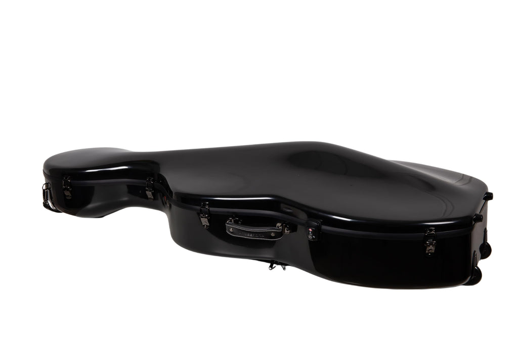 Crossrock Fiberglass 4/4 Cello Case with Wheels — Enlarged Interior Fits More Cellos | TSA Lock, Backpack Straps, Music Pouch & 3 Handles | Waterproof Hardshell — Black (CRF2030CEFBK)