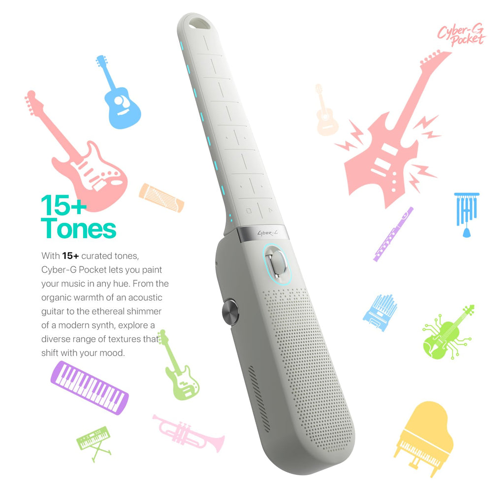 Enya CYBER-G Pocket Guitar, 0.8KG Foldable & Portable Smart Instument,Built-in Speaker & 15 Instrument Tones,Stringless Smart Guitar for Beginners, Adults & Travel,Muisc Gift (White)
