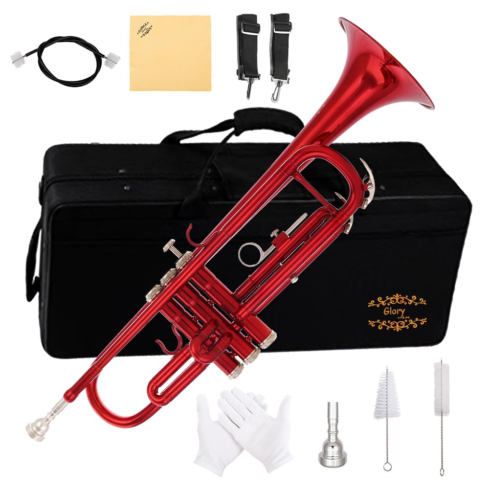 Glory Bb Trumpet - Trumpets for Beginner or Advanced Student with Case, pair of gloves-Gold