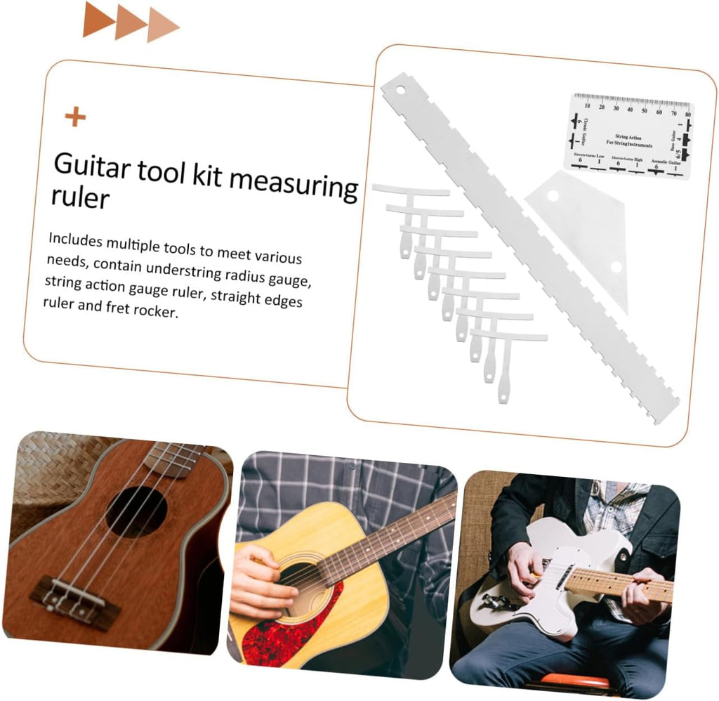 12pcs Guitar Measurement Tool Set Includes String Action Ruler Notched Radius Gauge Fret Rocker for Accurate Guitar Setup and Maintenance