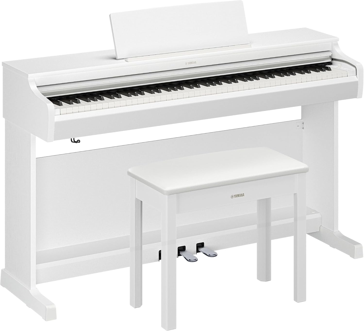 Yamaha Arius Series 88-Key Weighted Digital Piano Keyboard, Full Size, GrandTouch-E Action, CFX Concert Grand Piano Sound, 3-Pedal Unit, Bench Included, Classic Upright Design in White YDP-166WH