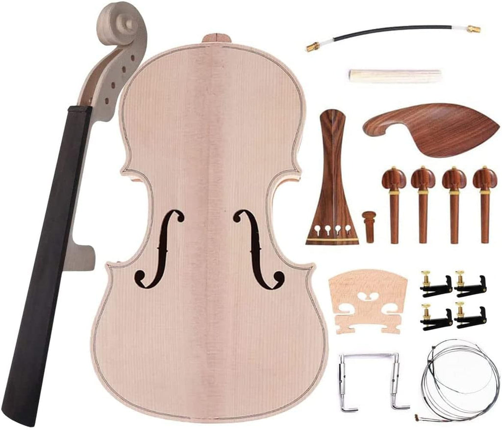 TUOREN 4/4 Violin DIY Kit Build Your Own Violin Fiddle Kit Full Size Violin Basswood with Complete Parts & Accessories Gift for Beginners