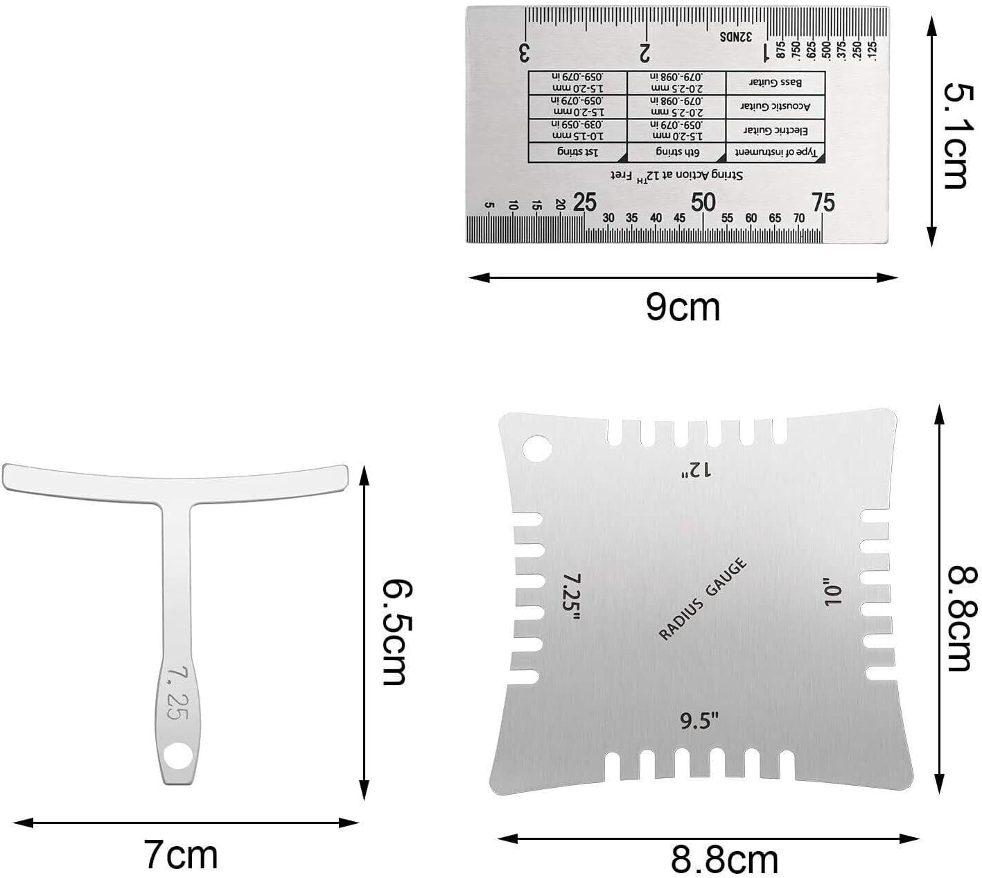 15PCS Guitar Luthier Tools Set Including Guitar Radius Gauge, String Action Ruler Gauge Feeler Gauge, Guitar Notched Radius Gauges For Guitar and Bass