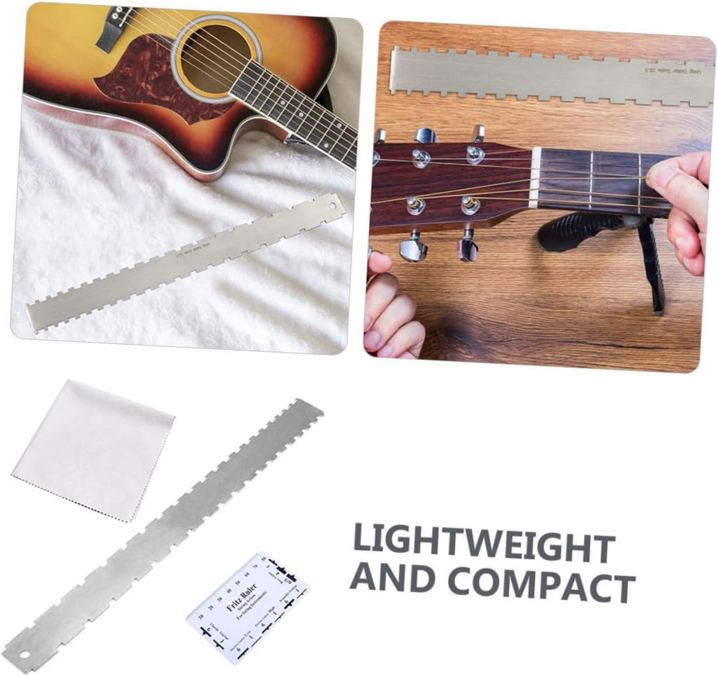 Beaupretty 2Sets Guitar Measuring Ruler Fretboard Tool String Action Gauge Height Ruler for Electric Guitars Includes Fret Rocker Cleaning Cloth