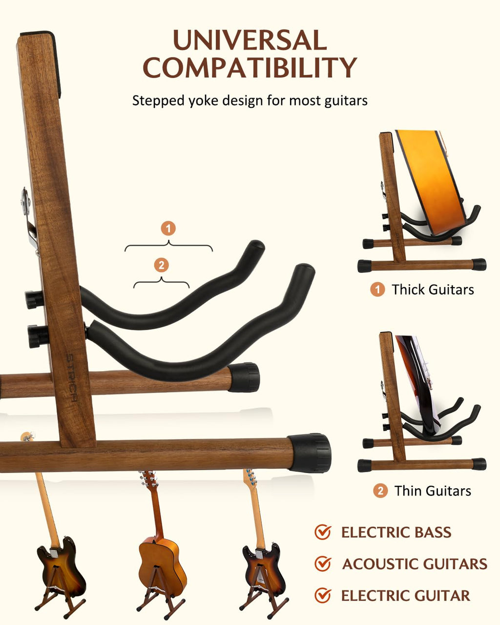 STRICH Wood Guitar Stand, A-Style Folding Acoustic Electric Floor Guitars Stand, Wood Ukulele Holder for Bass, Cello, Mandolin, Banjo, SGS-02