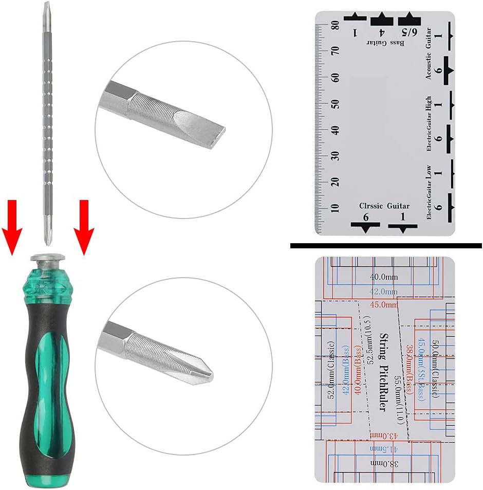 Guitar Repairing Tool Kit with Wire Plier, String Organizer, Fingerboard Protector, Hex Wrenches, Files, String Action Ruler, Spanner Wrench, Bridge Pins for Guitar Ukulele Bass Mandol